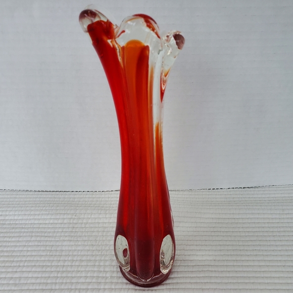 Glass Art Glass Finger Vase Vintage Skinny Vintage 8.5" Red Clear - Picture 5 of 9